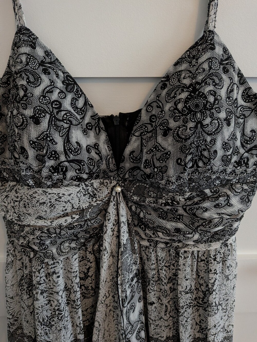 A.P.N.Y. Black and White Lace-Print Strap Dress